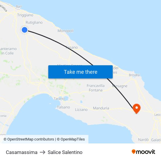 Casamassima to Salice Salentino map