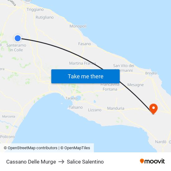 Cassano Delle Murge to Salice Salentino map