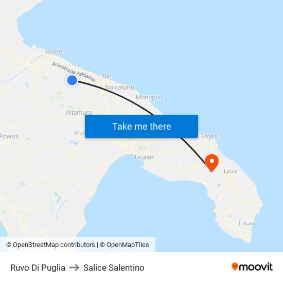 Ruvo Di Puglia to Salice Salentino map