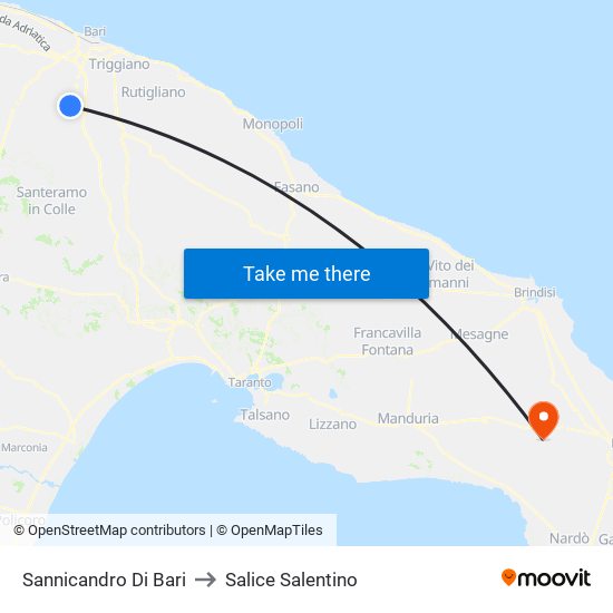 Sannicandro Di Bari to Salice Salentino map