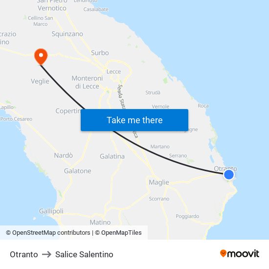 Otranto to Salice Salentino map