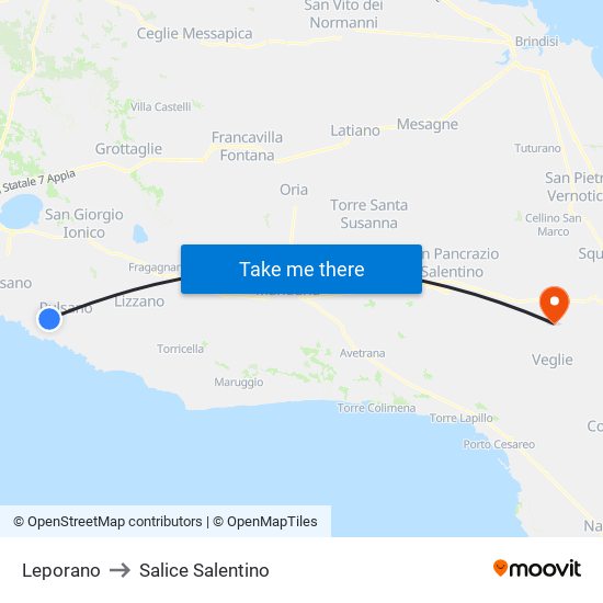 Leporano to Salice Salentino map