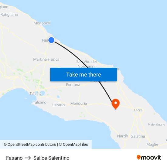 Fasano to Salice Salentino map