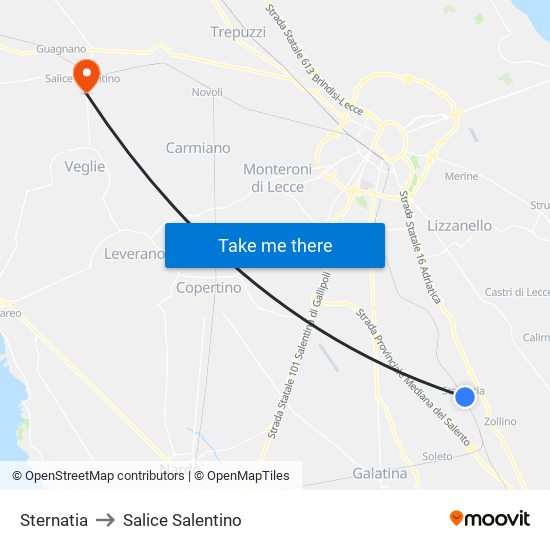 Sternatia to Salice Salentino map