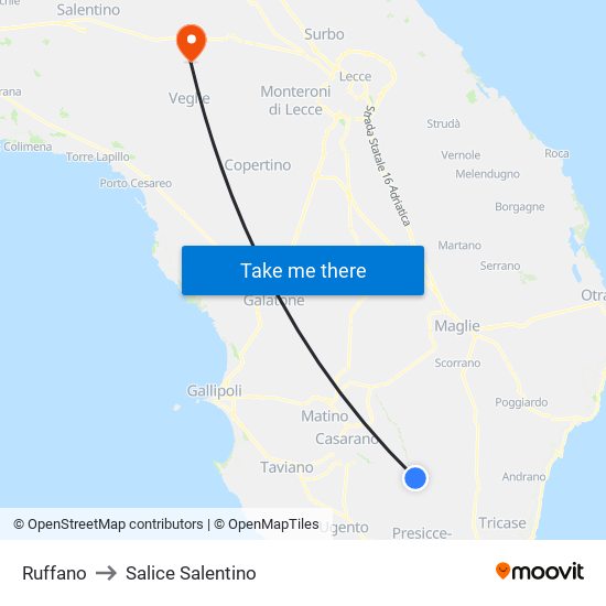 Ruffano to Salice Salentino map