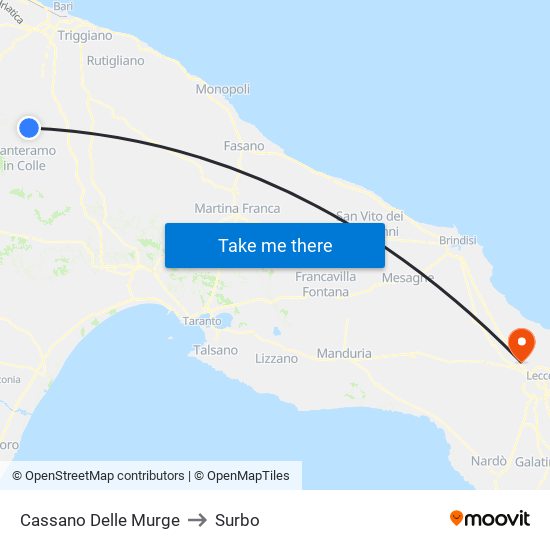 Cassano Delle Murge to Surbo map