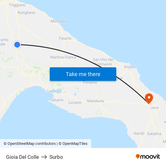 Gioia Del Colle to Surbo map