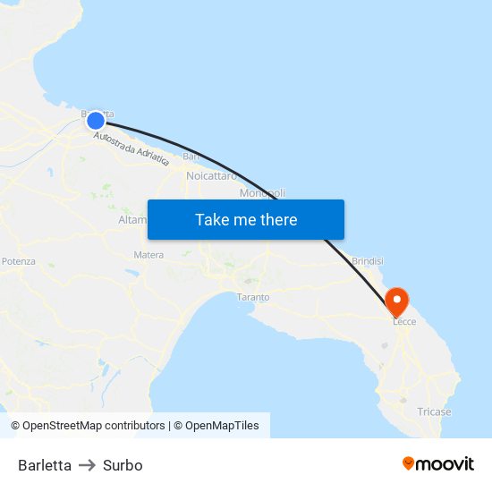 Barletta to Surbo map