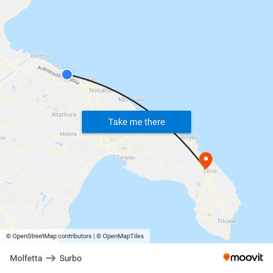 Molfetta to Surbo map