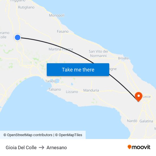 Gioia Del Colle to Arnesano map