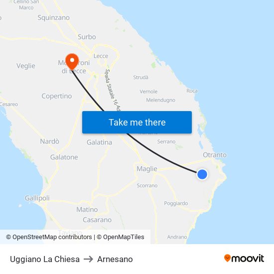 Uggiano La Chiesa to Arnesano map