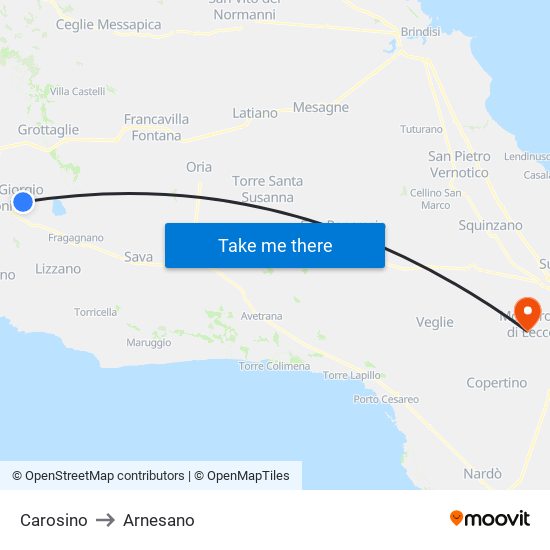 Carosino to Arnesano map