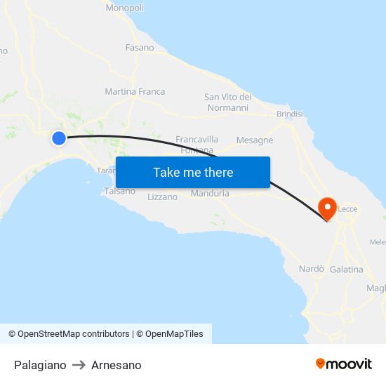 Palagiano to Arnesano map