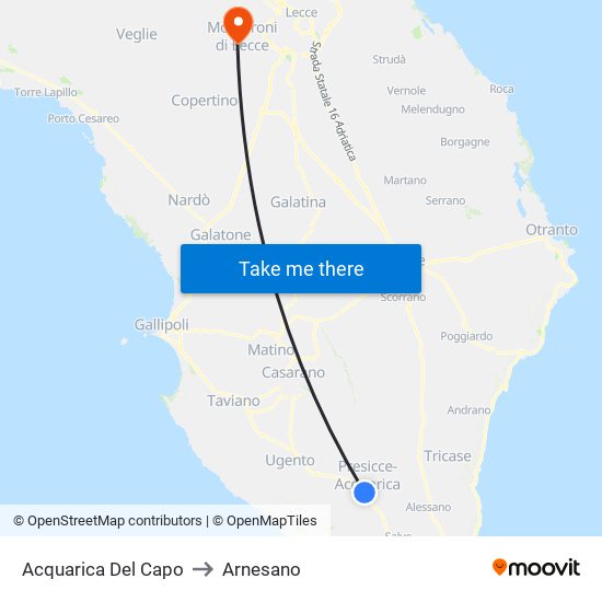 Acquarica Del Capo to Arnesano map