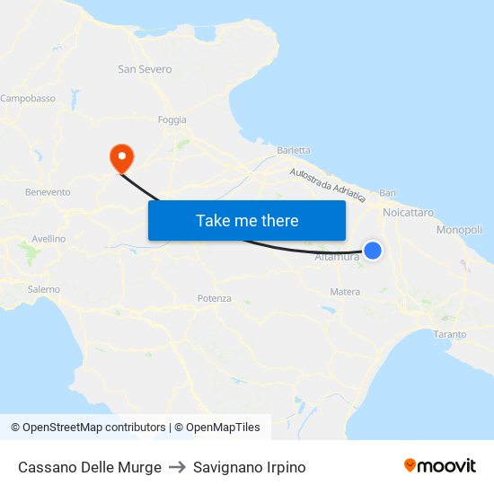 Cassano Delle Murge to Savignano Irpino map