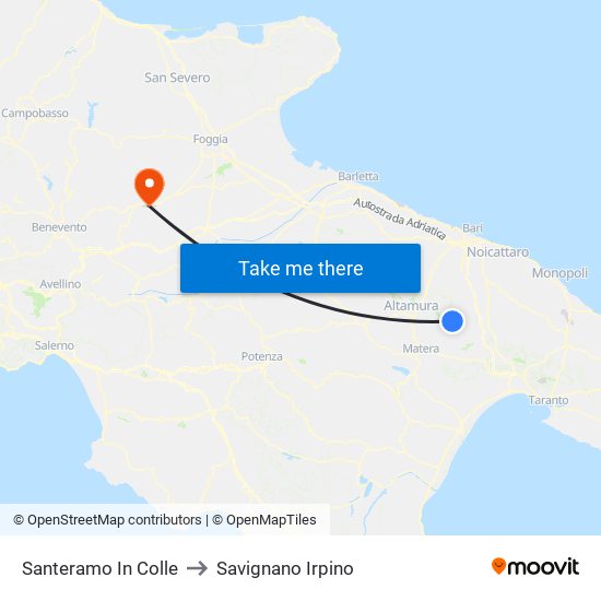 Santeramo In Colle to Savignano Irpino map