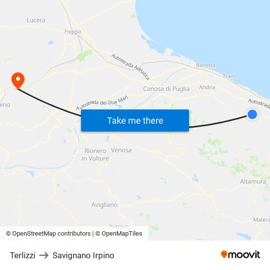 Terlizzi to Savignano Irpino map