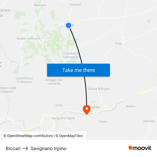 Biccari to Savignano Irpino map