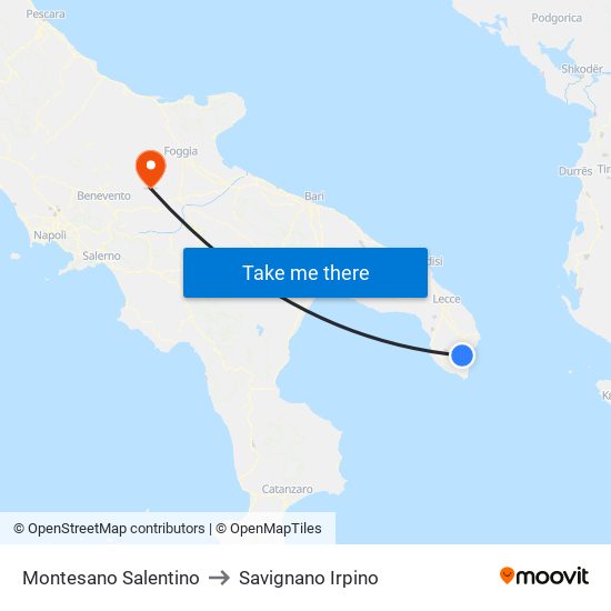 Montesano Salentino to Savignano Irpino map