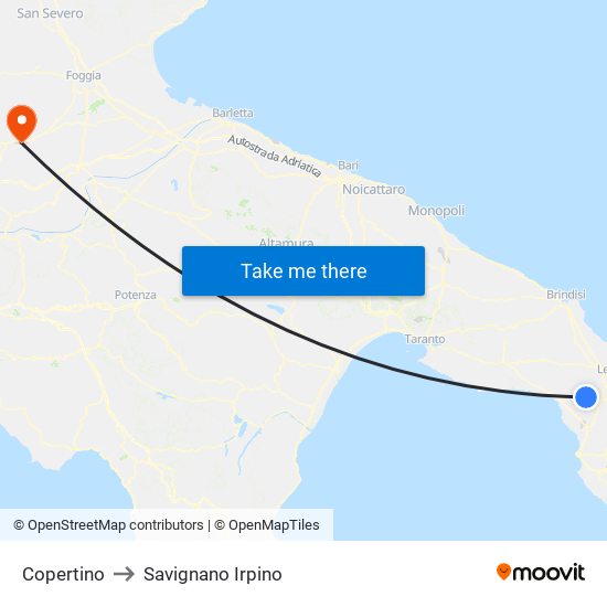 Copertino to Savignano Irpino map