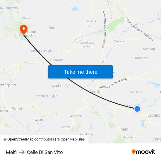 Melfi to Celle Di San Vito map