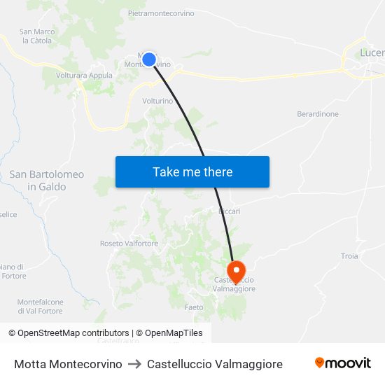 Motta Montecorvino to Castelluccio Valmaggiore map