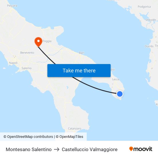 Montesano Salentino to Castelluccio Valmaggiore map