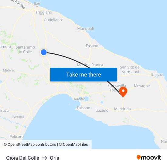 Gioia Del Colle to Oria map