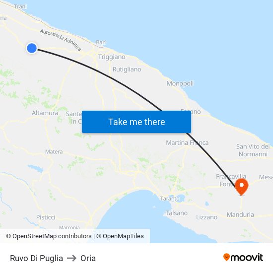 Ruvo Di Puglia to Oria map