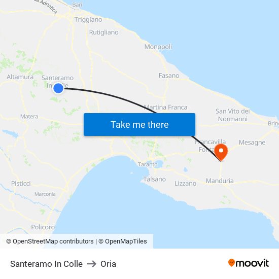 Santeramo In Colle to Oria map