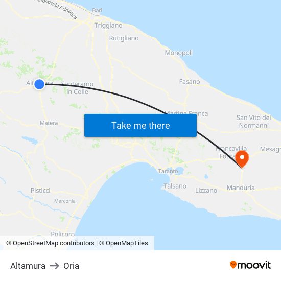 Altamura to Oria map