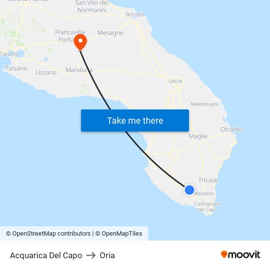 Acquarica Del Capo to Oria map