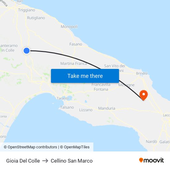 Gioia Del Colle to Cellino San Marco map