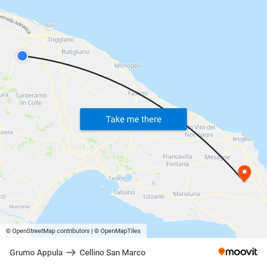 Grumo Appula to Cellino San Marco map