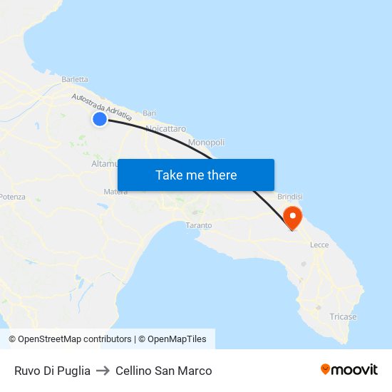 Ruvo Di Puglia to Cellino San Marco map