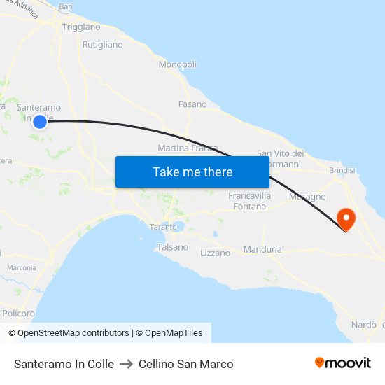 Santeramo In Colle to Cellino San Marco map