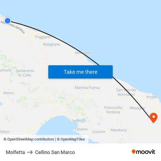 Molfetta to Cellino San Marco map