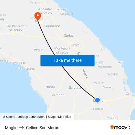 Maglie to Cellino San Marco map