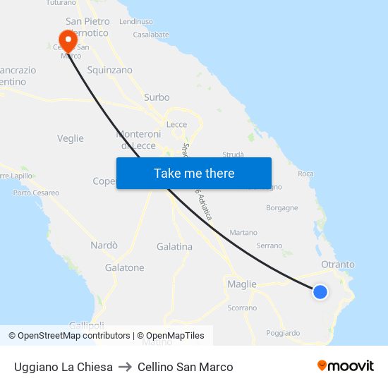 Uggiano La Chiesa to Cellino San Marco map