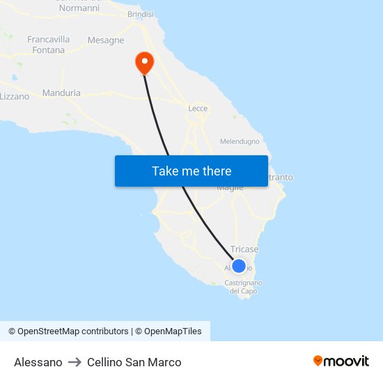 Alessano to Cellino San Marco map