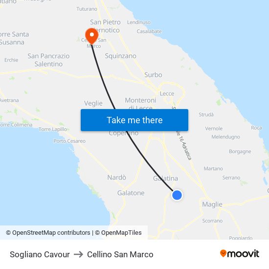 Sogliano Cavour to Cellino San Marco map