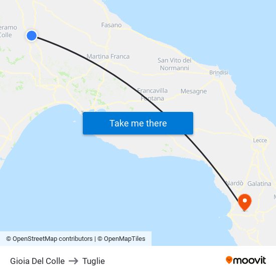 Gioia Del Colle to Tuglie map