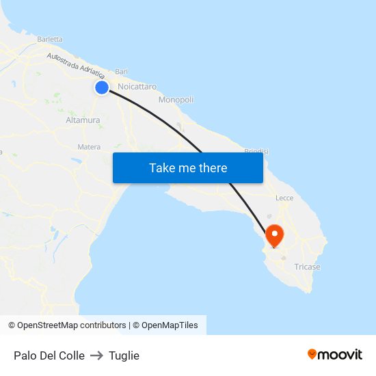 Palo Del Colle to Tuglie map