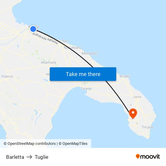 Barletta to Tuglie map