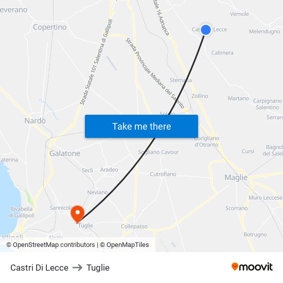 Castri Di Lecce to Tuglie map