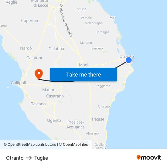 Otranto to Tuglie map