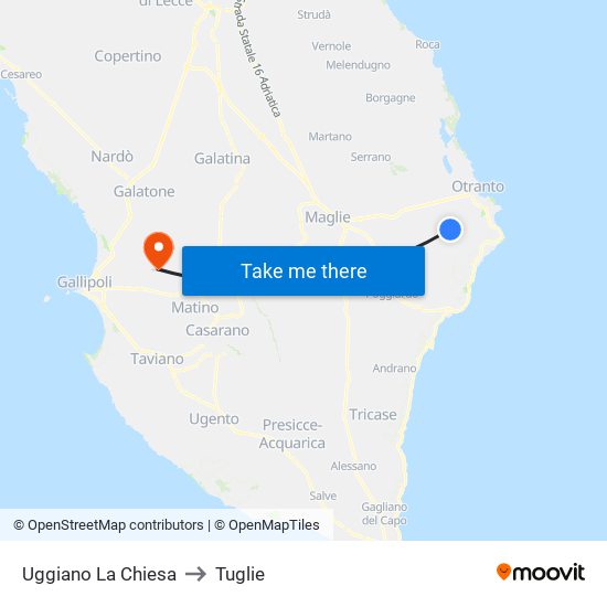 Uggiano La Chiesa to Tuglie map