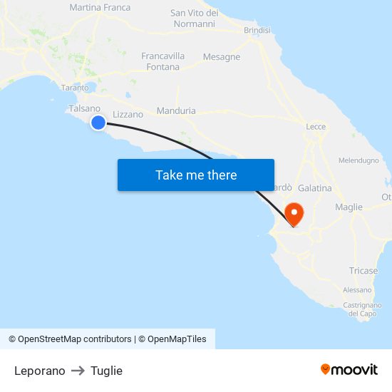 Leporano to Tuglie map