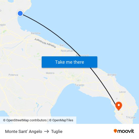 Monte Sant' Angelo to Tuglie map