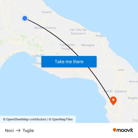 Noci to Tuglie map
